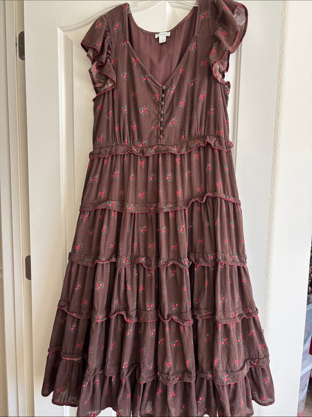 Sundance Brown Maxi Dress with Pink Floral Print